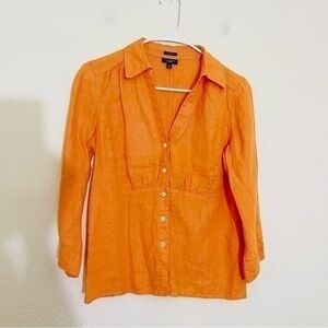 Talbots Pure Irish Linen V-Neck Button Down Front Top Women Size 6 Orange